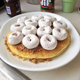 Pancake, butter, Nutella, brown sugar, pancake, butter, peanut butter, brown sugar, mini powdered donuts.